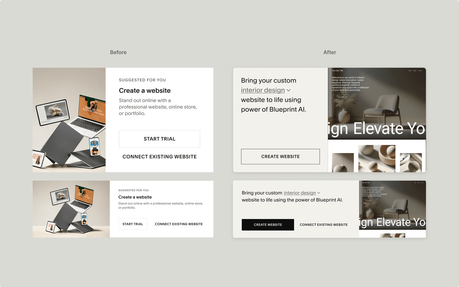 A comparison of the previous generic website ad alongside the new personalized AI preview.